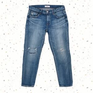 Moussy Vintage Lancaster Skinny Blue Jeans Distressed Splattered Embroidered 29